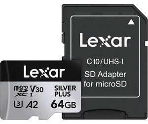 Minnekort - Lexar Professional Silver Plus MicroSD/SD - 205MB/s - 64GB - LMSSIPL064G-BNANG