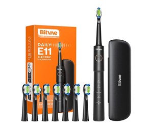 Elektrisk tannbørste - Bitvae Elektrisk tannbørste Sonic toothbrush with tips set and travel case BV E11 (Black) - BV E11 Black