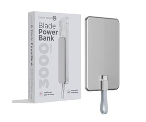 Nødlader - Mobile Origin Blade PowerBank 3000mAh silver Nødlader - Sølv - 3000 mAh - PBB-3KC-SLV