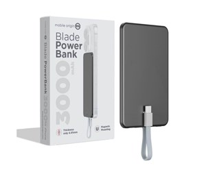 Nødlader - Mobile Origin Blade PowerBank 3000mAh grey Nødlader - Grey - 3000 mAh - PBB-3KC-GRY