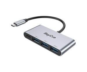 USB-hub - RayCue 4-in-1 hub USB-C to 3x USB-A 3.0 5Gbps + PD 3.0 100W (gray) USB-hub - USB 3.0 - 4 porter - Grå - WT-RC2401