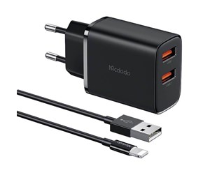 Mobil - Adaptere og ladere - Mcdodo CH-5071 USB-A*2 12W network charger + USB-A to lightning cable (black) - CH-5071