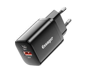 Mobil - Adaptere og ladere - Essager Wall Charger USB-C+USB-A 30W PD+QC (black) - ECTPQS-ZTB01