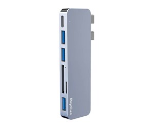 USB-hub - RayCue 6in2 Hub 2x USB-C to Thunderbolt 3 + 3x USB-A 3.0 5Gbps + SD/TF 2.0 (gray) USB-hub - 6 porter - HYD-RC3601