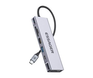 USB-hub - Essager Docking Station EHB08-QK0G-Z HDMI 2xUSB-A SD card TF card (gray) USB-hub - Grå - EHB08-QK0G-Z