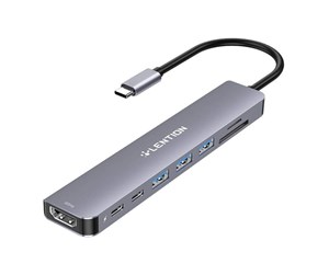 USB-hub - Lention 8in1 Hub USB-C to 3x USB 3.0 + SD/TF + PD + USB-C + HDMI 4K60Hz (gray) USB-hub - USB 3.0 - 8 porter - Grå - CB-TP-CE18sHCRGRY