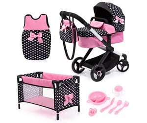 Dukker, Bamser & Utstyr - Bayer Design Doll's Pram Xeo Mega Set - Black/Pink (17060AB) - 17060AB