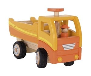 Treleker - Goki Wooden Dump Truck Orange with Swivel Wheels - 55940