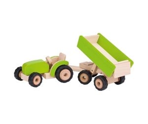 Treleker - Goki Wooden Tractor Green with Trailer - 55941