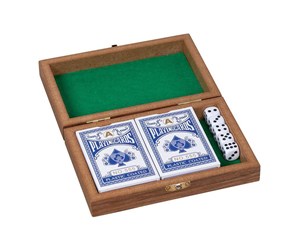 Brettspill & Puslespill - Goki Wooden Playing Card Box with 5 Dice and 2 Sets of cards - 56308