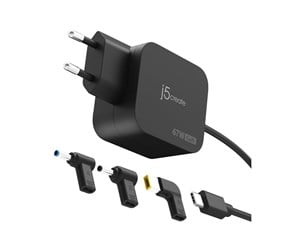 Mobil - Adaptere og ladere - j5create JUP1565DCE3A-EN power adapter - GaN with 3 DC connector types - 24 pin USB-C - 67 Watt - JUP1565DCE3A-EN