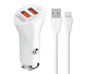 Mobil - Adaptere og ladere - LDNIO C511Q 2USB Car charger + Lightning cable - C511Q Lightning