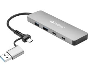 USB-hub - Sandberg 4-Port USB Hub USB-hub - USB 3.0 - 4 porter - Sølv - 136-64