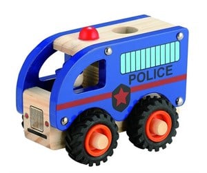 Treleker - Magni Wooden Police Bus with Rubber Wheels - 3896