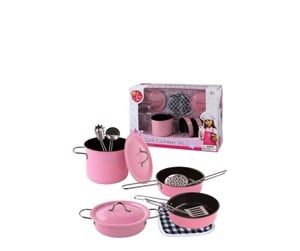 Lekekjøkken & Utstyr - Magni Cookware set in pink enamel 11 pcs - 3902