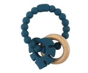 Babyleker - Magni Teether bracelet in LFGB silicone with wooden ring and leaf appendix - Blue - 5546