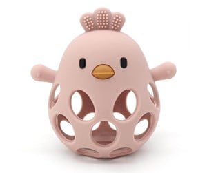 Babyleker - Magni Teether ball with duckling in LFGB silicone - Pink - 5631