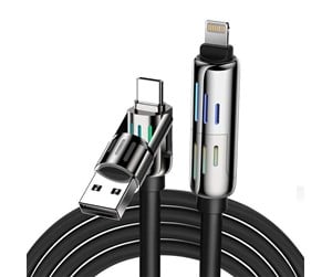 USB - BlitzWolf BW-HDC6 1.2m 240W RGB 4-in-1 USB-C/USB-A to USB-C/Lightning cable (black) - BW-HDC6 Black