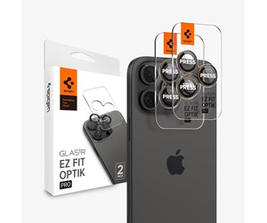 Mobil - Andre tilbehør - Spigen Glass tR EZ Fit Optik Pro 2 Pack Desert Titanium for iPhone 16 Pro/Pro Max - AGL08862