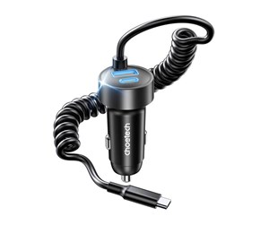 Mobil - Adaptere og ladere - Choetech TC0030 65W 1C1A dual-port car charger with 1.2m spring cable - TC0030