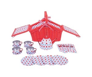 Lekekjøkken & Utstyr - Bigjigs Tea Set in Red Storage Basket - BJ630