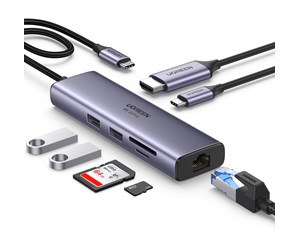 USB-hub - UGREEN Usb-C Multifunction Adapter With Ethernet Interface USB-hub - 7 porter - Sølv - 60515-UG