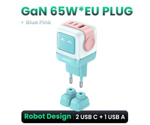 Mobil - Adaptere og ladere - UGREEN Uno Rg 65w 3-Port Gan Fast Charger Pink Blue Eu - 35855-UG