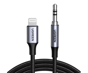 Lydkabel - UGREEN Lightning To 3.5mm Aux Cable Aluminum Shell With Braided 1m (Black) - 70509-UG