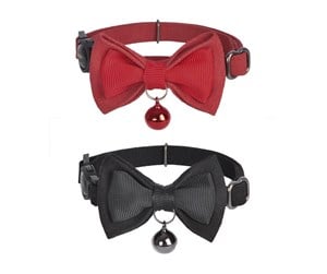 Katt - Dogness Collar set for cats 2 pcs (Genuine Leather Red/Fiber Black) - COLLAR RED