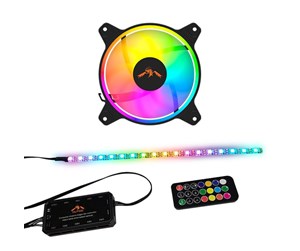 Kabinettvifte - DUTZO RGB Kit 1 - 1x vifte + 1x LED strip + Fjernkontroll & kontroller - 120mm - Svart med RGB LED-lys - 24 dBA - DRGB-BUNDLE1