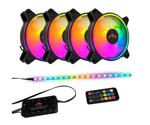 Kabinettvifte - DUTZO RGB Kit 4 - 4x fan black + 1x LED strip + remote & controller - 120 mm - 24 dBA - 120mm - Svart med RGB LED-lys - 24 dBA - DRGB-BUNDLE4