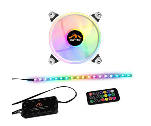 Kabinettvifte - DUTZO RGB Kit 1 - 1x white fan + 1x LED+ remote & controller - 120mm - Hvit med RGB-lys - 24 dBA - DRGB-BUNDLE1 WHITE