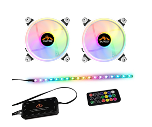 Kabinettvifte - DUTZO RGB Kit 2 - 2x fan white + 1x LED strip + remote & controller - 120mm - Hvit med RGB-lys - 24 dBA - DRGB-BUNDLE2 WHITE