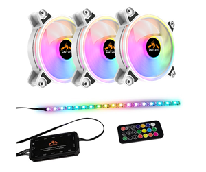 Kabinettvifte - DUTZO RGB KIT 3 - 3x fan white + 1x LED strip + remote & controller - 120mm - Hvit med RGB-lys - 24 dBA - DRGB-BUNDLE3 WHITE