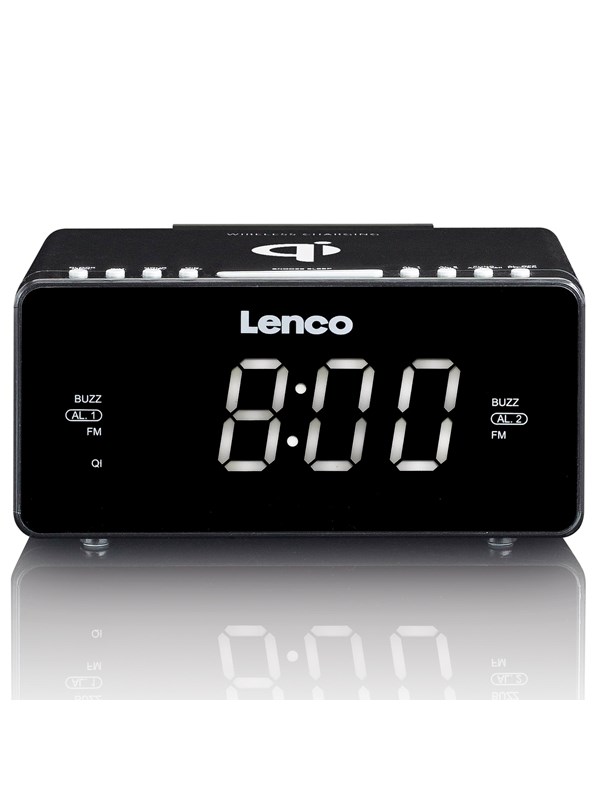 Lenco CR-550BK - Stereo FM Clock Radio with USB and Qi Wireless Smartphone charging - Black - FM - Stereo - Svart