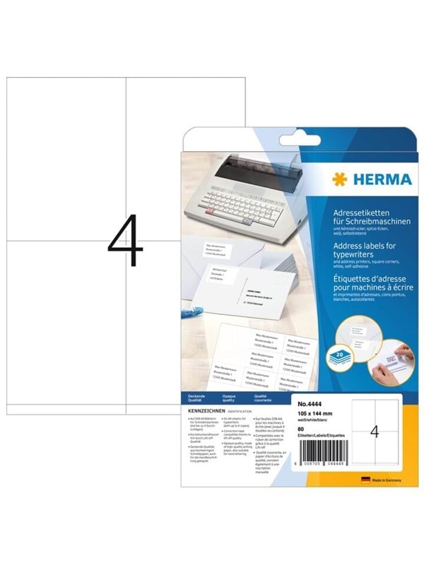 HERMA Address labels for typewriters A4 105 x 144 mm permanent adhesion