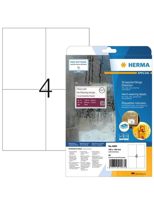 HERMA Weatherproof film labels A4 105 x 148 mm white extremely strong adhesion