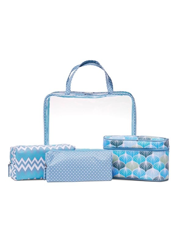 Studio 4-part cosmetic bag set in blue and transpa