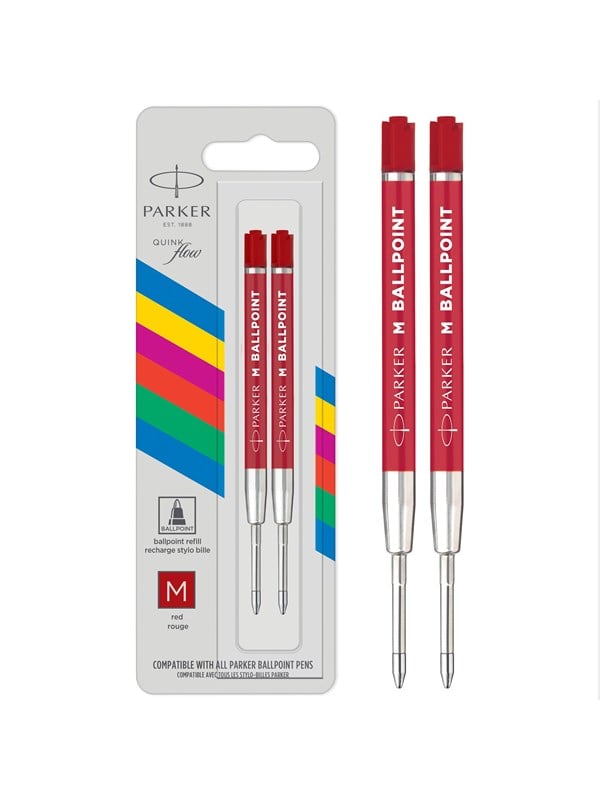 Parker Ballpoint Pen Refill | Medium Tip | Red QUINKflow Ink | 2 Count