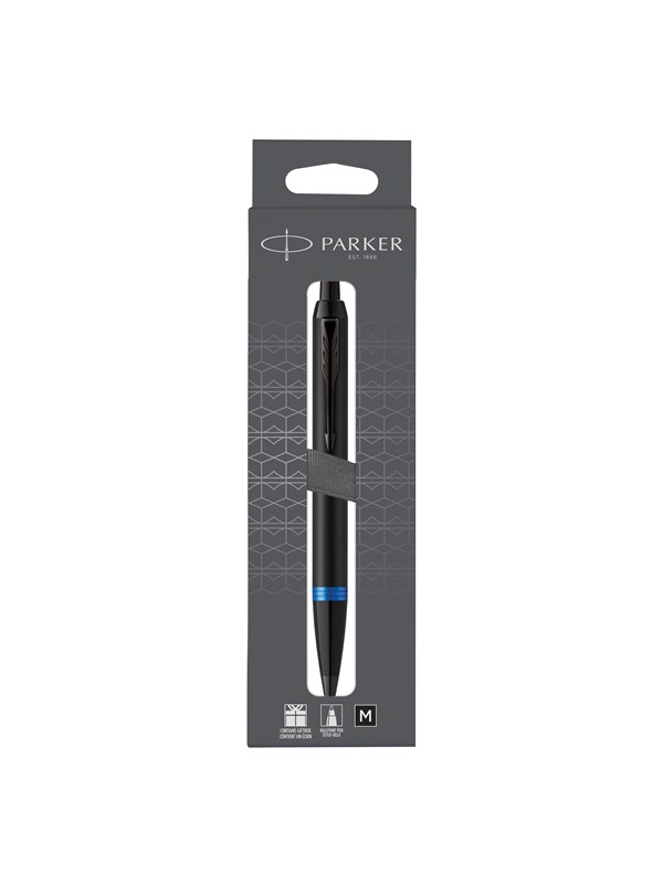 Parker IM Vibrant Rings Satin Black Lacquer Marine Blue Accents Ballpen M Blue ink 1-Blister