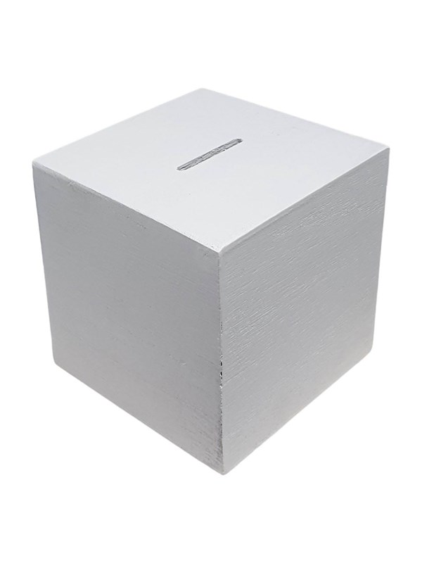 Playwood Wooden Money Box Square White