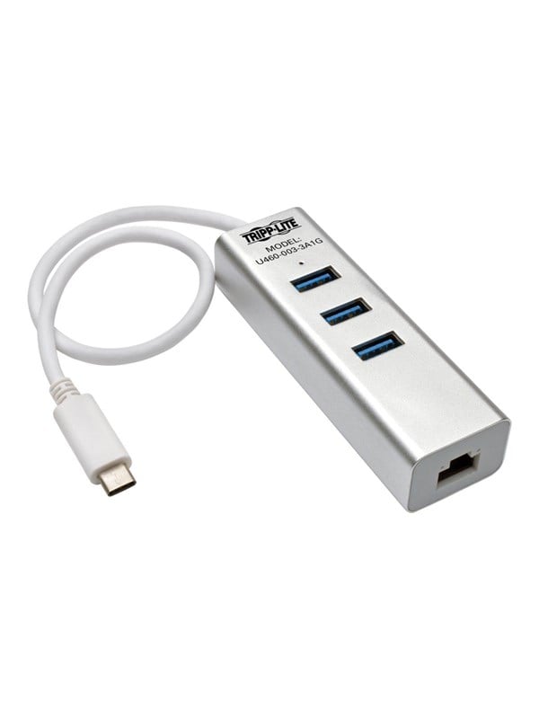 Eaton series 3-Port USB 3.1 Gen 1 USB-C Portable Hub/Adapter 3 USB-A Ports and Gigabit Ethernet Port Thunderbolt 3 Compatible USB-hub - 3 porter - Sølv