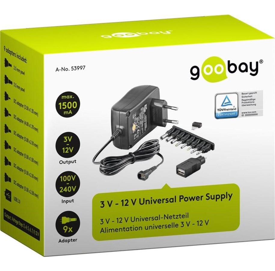 Alimentation Universelle 3 / 4,5 / 5 / 6 / 7,5 / 9 et 12 V AC / DC