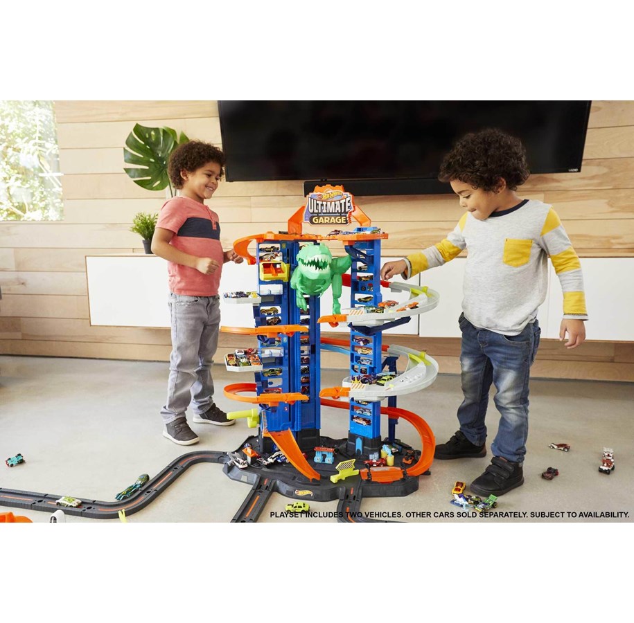 Hot Wheels Track Set And 2 Toy Cars City Ultimate Garage Playset Parking For 100+ Cars